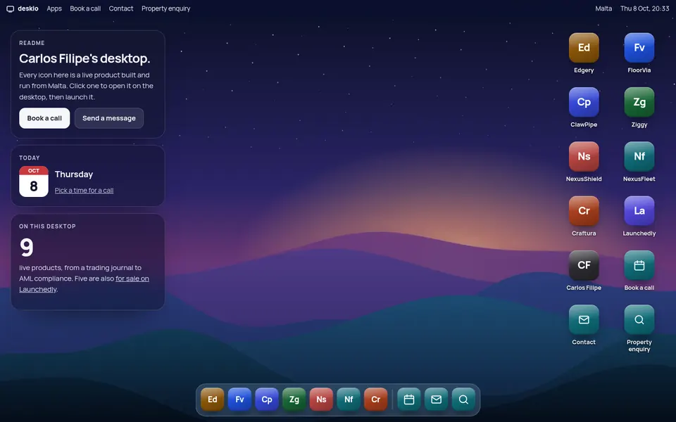 Deskio home page, live screenshot