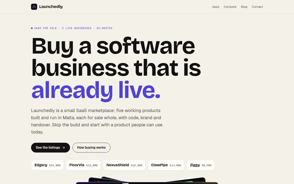 Launchedly home page, live screenshot