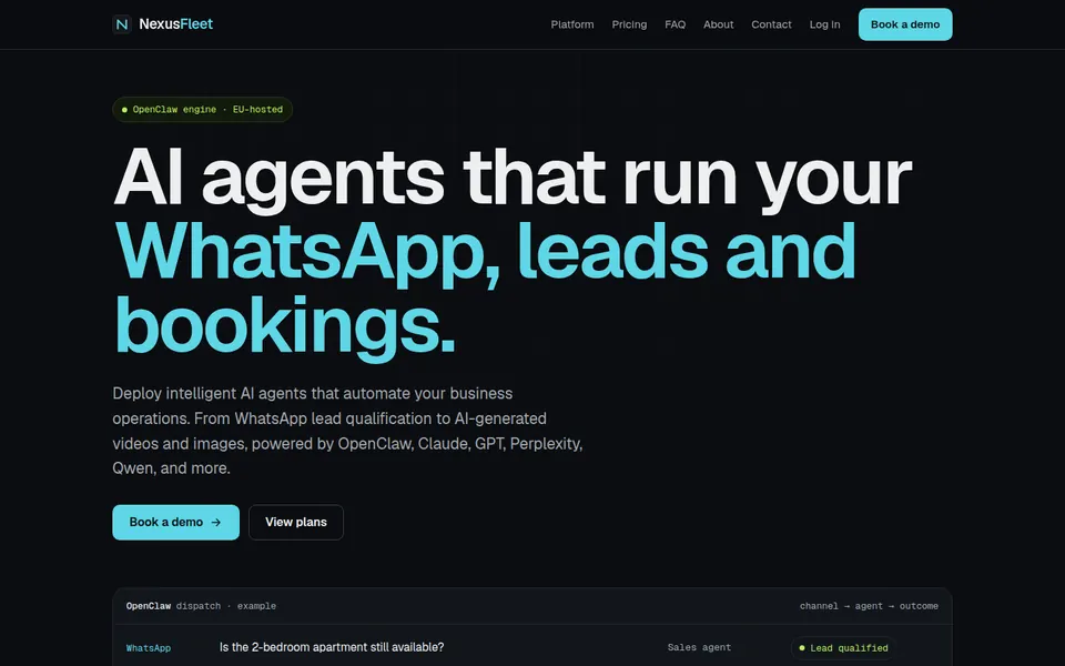 NexusFleet home page, live screenshot